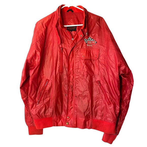 Vintage Upstream Racing Division Exxon Red Nylon 80's Jacket XL Oil Stains - Picture 1 of 11
